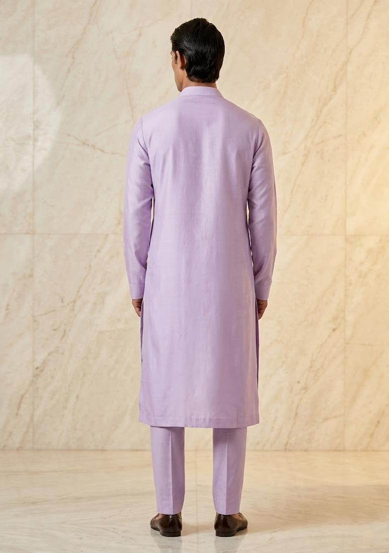 Lilac Satin Handwork Kurta Set - Indya