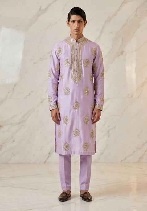 Lilac Embroidered Handwork Kurta Set