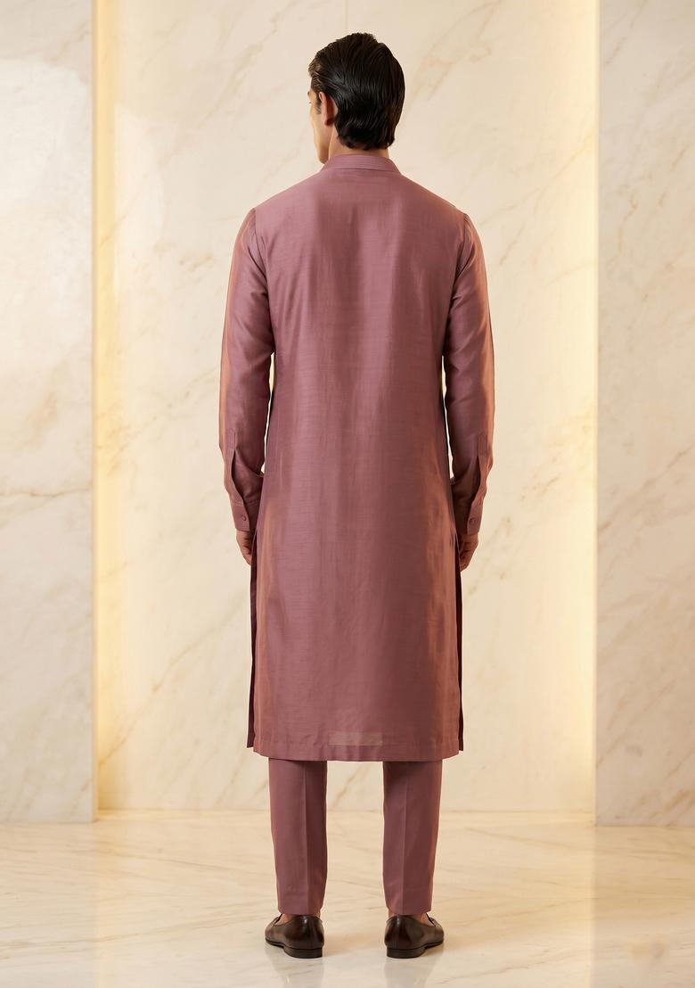 Mauve Satin Handwork Kurta Set - Indya