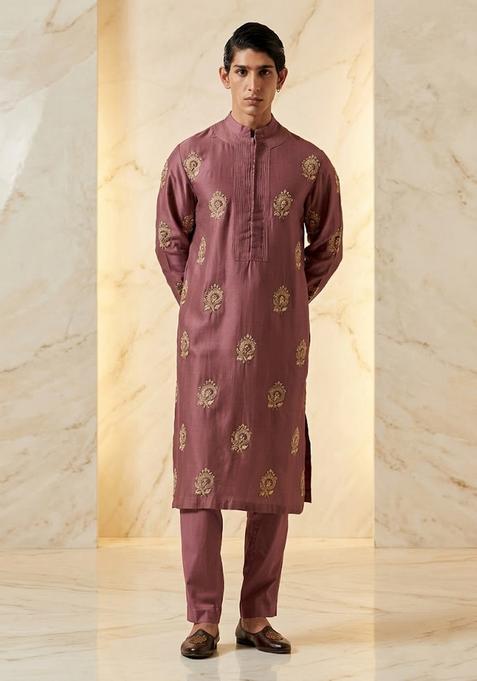 Mauve Embroidered Handwork Kurta Set