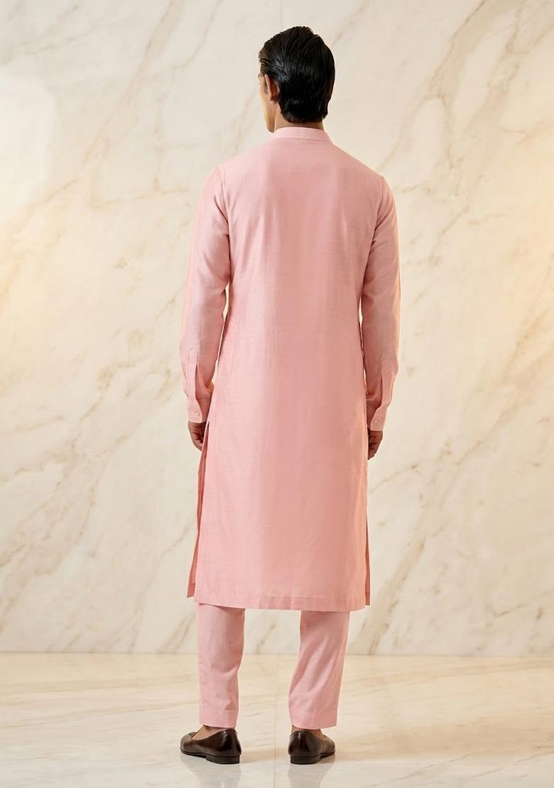 Pink Satin Handwork Kurta Set - Indya