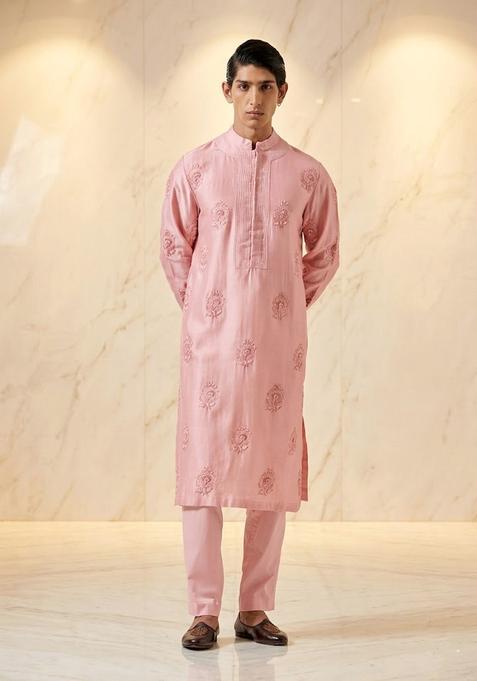 Pink Embroidered Handwork Kurta Set