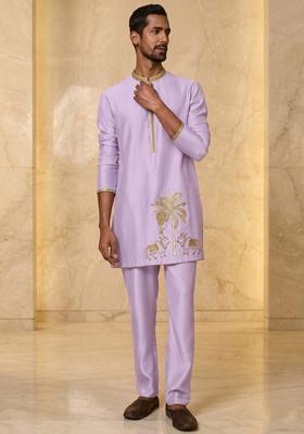Lilac Satin Handwork Kurta Set
