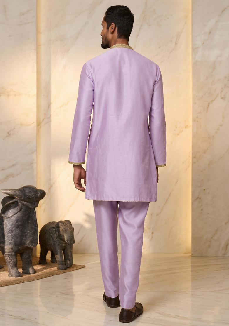 Lilac Satin Handwork Kurta Set - Indya