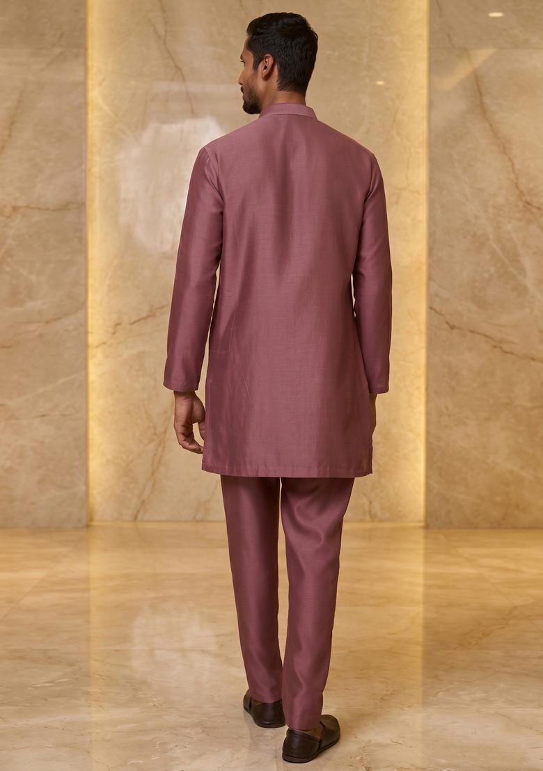 Brown Satin Handwork Kurta Set - Indya