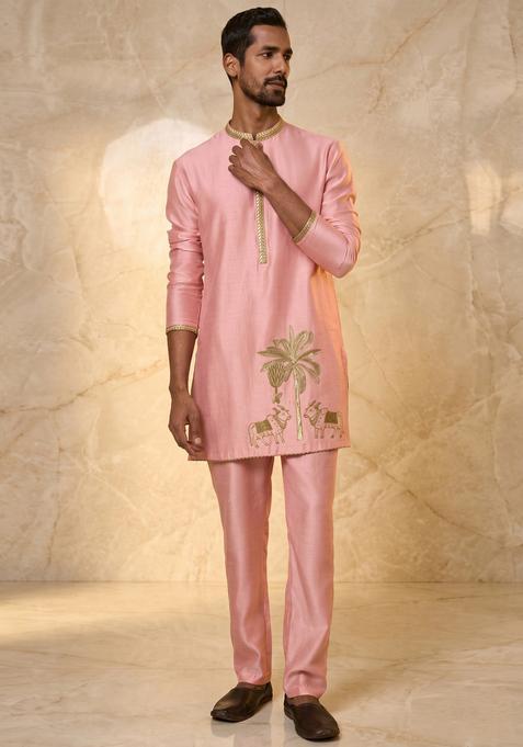 Pink Embroidered Handwork Kurta Set