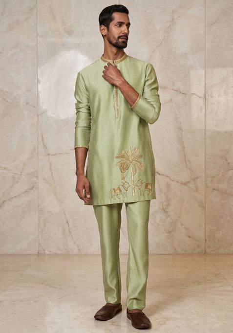 Sage Green Embroidered Handwork Kurta Set