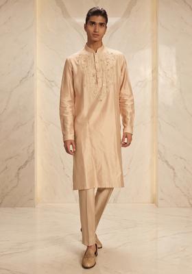 Beige Silk Blend Handwork Kurta Set