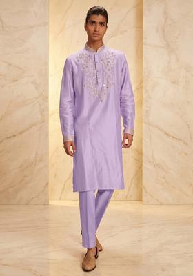 Lilac Silk Blend Handwork Kurta Set