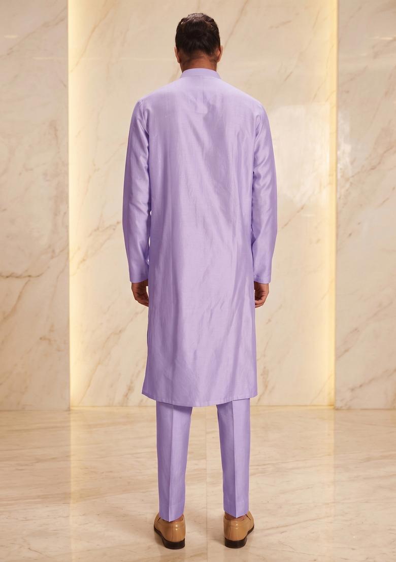 Lilac Silk Blend Handwork Kurta Set - Indya