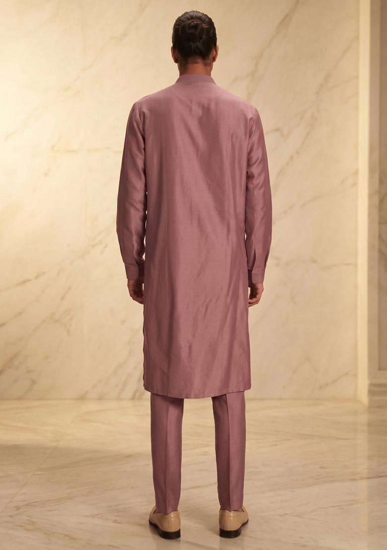 Mauve Silk Blend Handwork Kurta Set - Indya