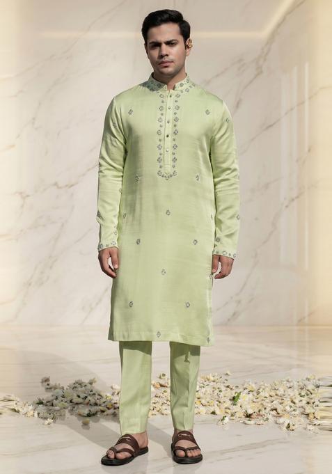 Pastel Green Embroidered Handwork Kurta Set