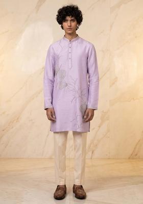 Lilac Silk Blend Handwork Kurta Set