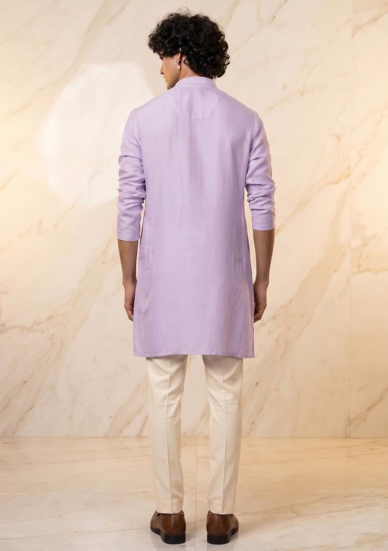 Lilac Silk Blend Handwork Kurta Set - Indya