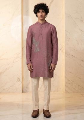 Mauve Silk Blend Handwork Kurta Set