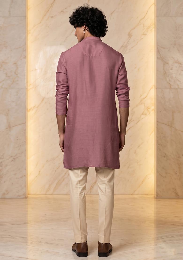 Mauve Silk Blend Handwork Kurta Set - Indya