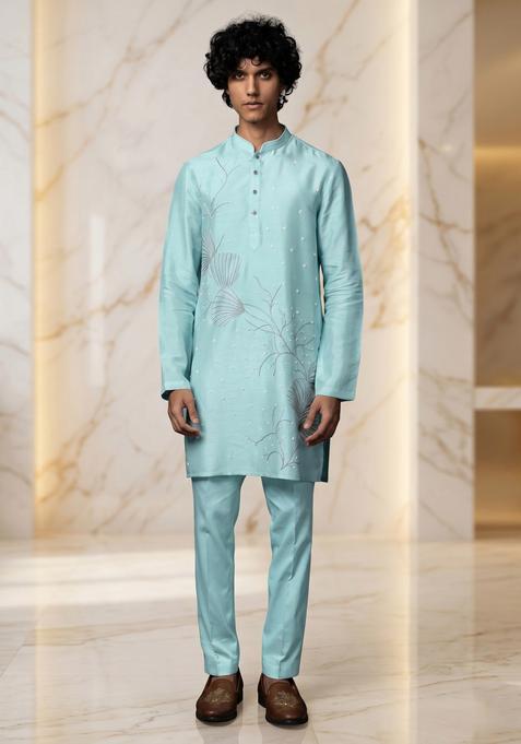 Sky Blue Embroidered Handwork Kurta Set