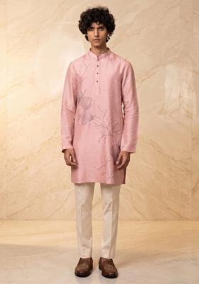 Pink Silk Blend Handwork Kurta Set
