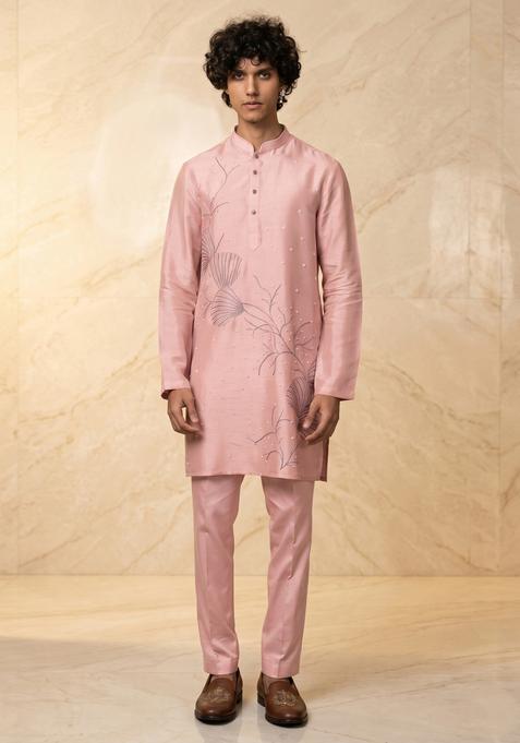 Pink Embroidered Handwork Kurta Set