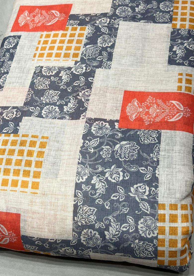 White Printed Linen Kurta Set For Men - Indya