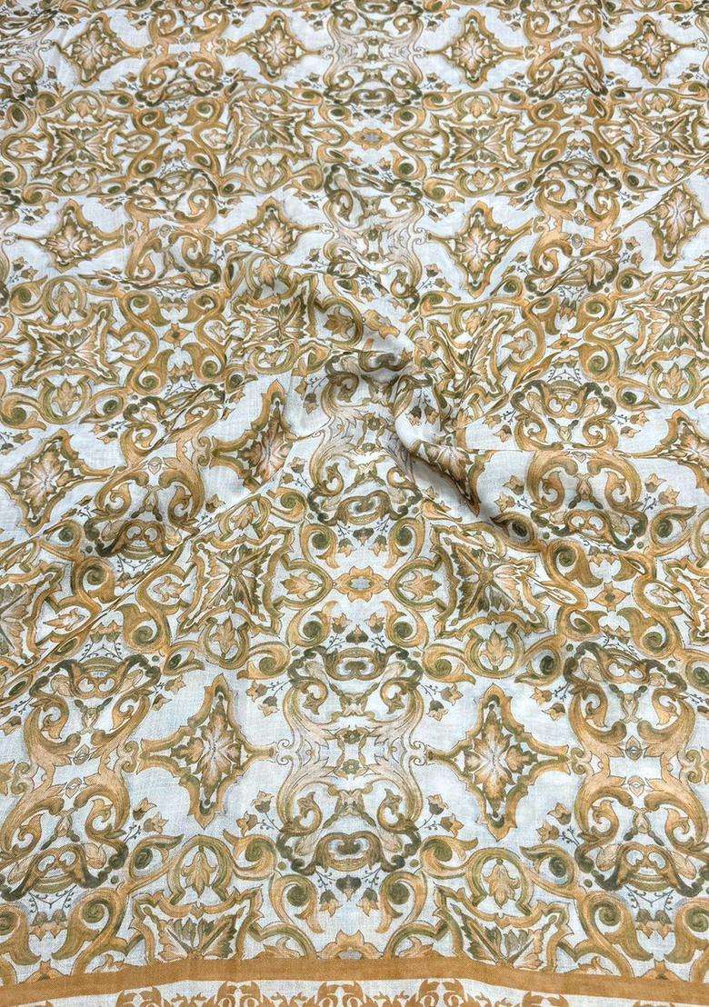 Beige Printed Linen Kurta Set For Men - Indya