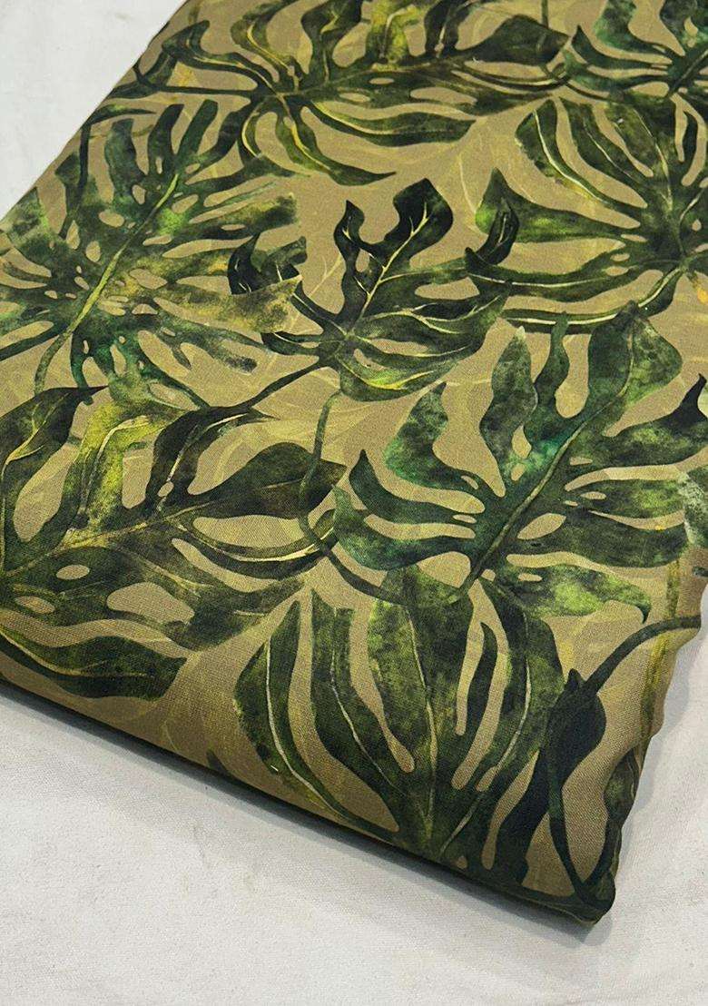 Olive Green Printed Linen Kurta Set For Men - Indya