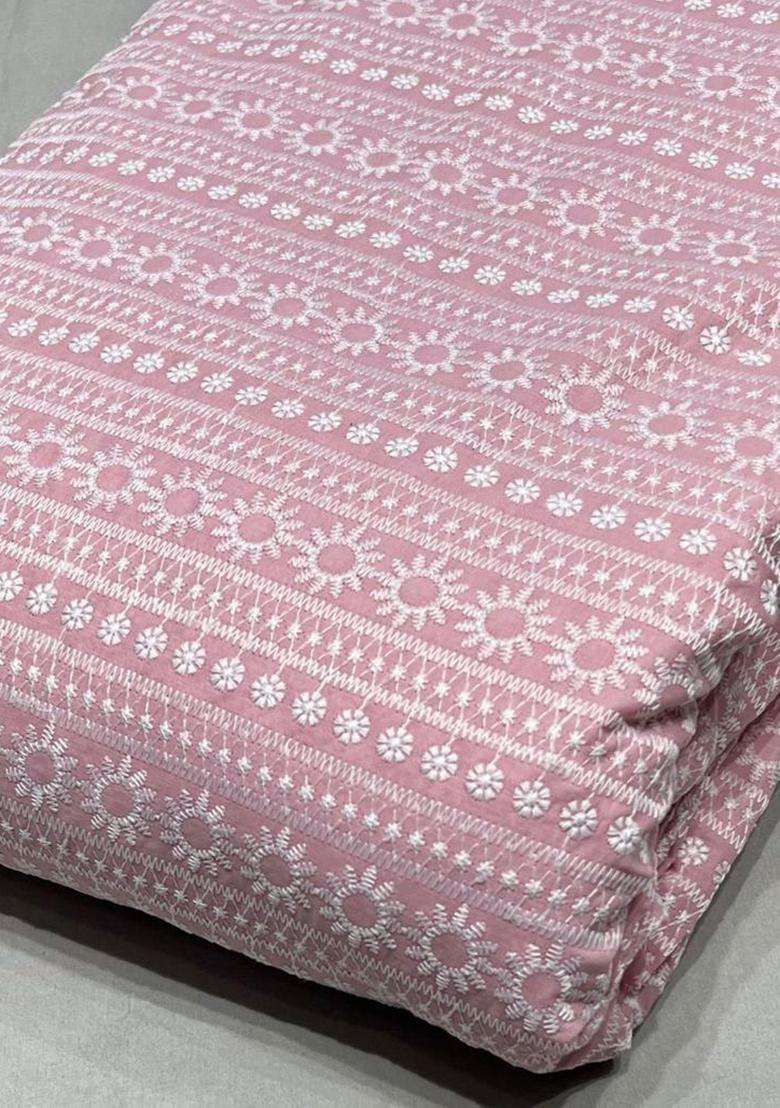 Light Pink Embroidered Cotton Kurta Set For Men - Indya