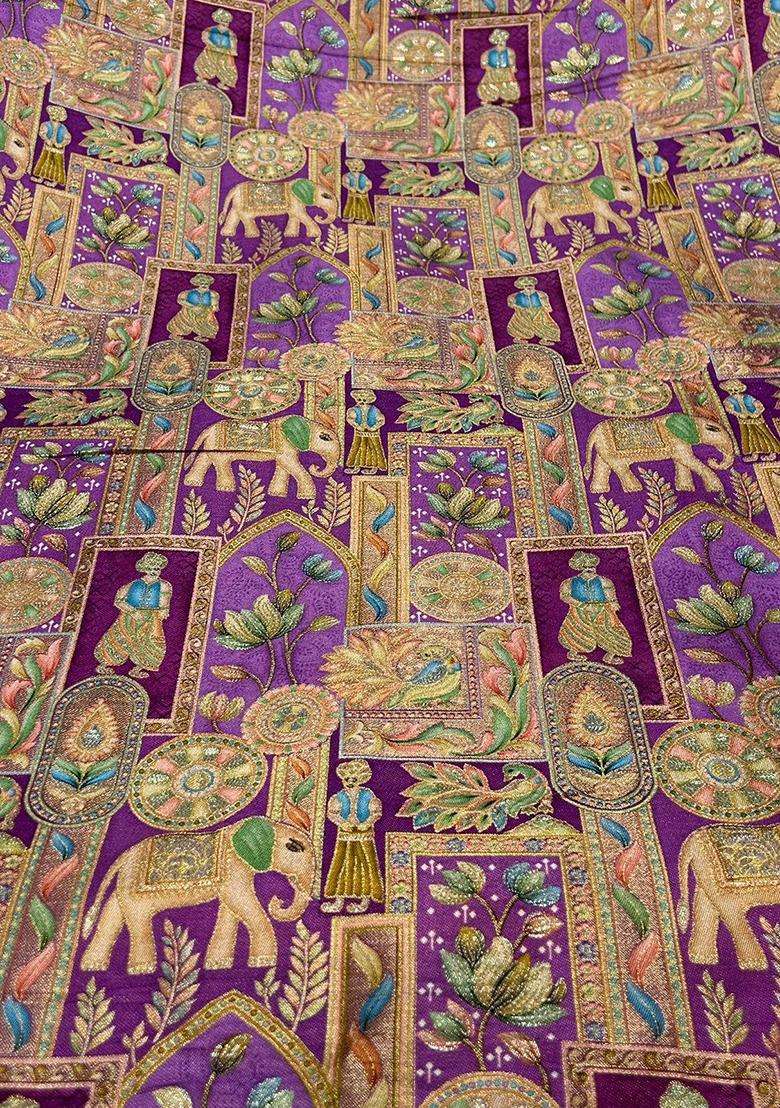 Purple Brocade Kurta Set For Men - Indya