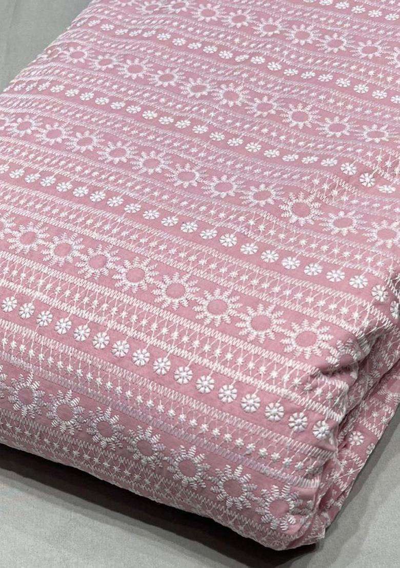 Light Pink Embroidered Cotton Kurta Set For Men - Indya