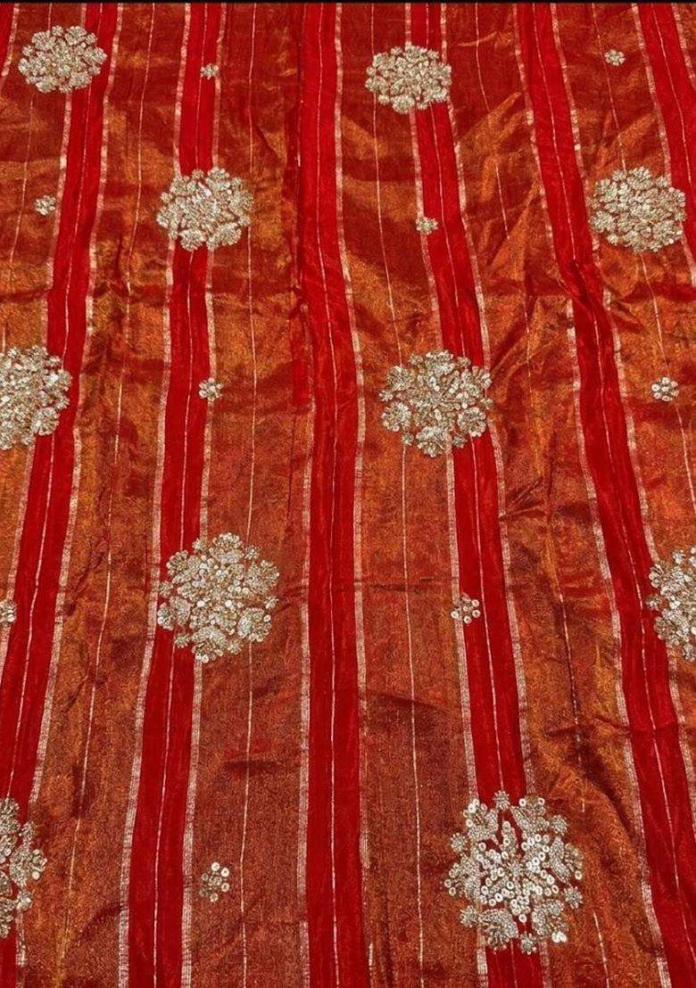 Rust Embroidered Tissue Kurta Set For Men - Indya