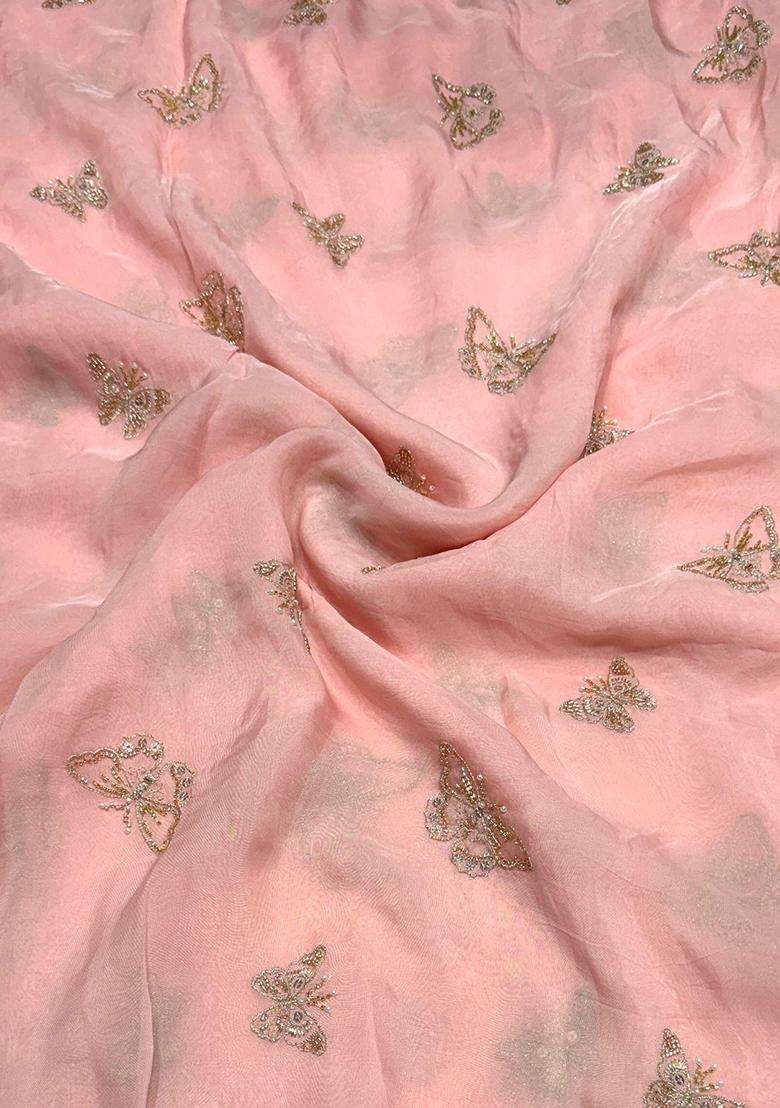 Light Pink Embroidered Organza Kurta Set For Men - Indya