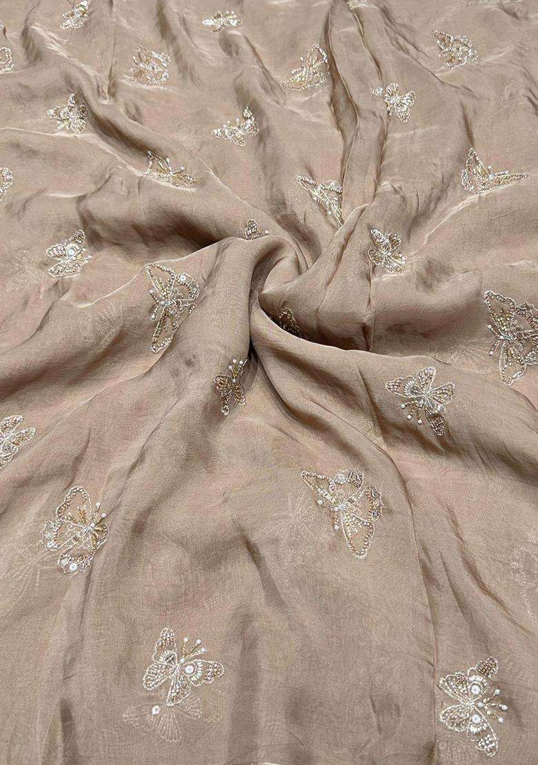 Beige Embroidered Organza Kurta Set For Men - Indya