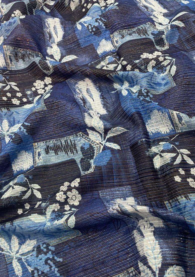 Navy Blue Printed Cotton Kurta Set For Men - Indya