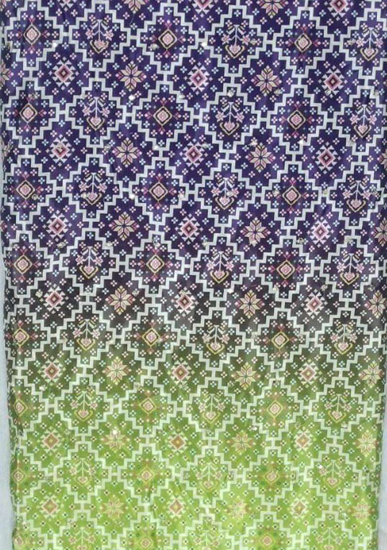 Purple Green Printed Silk Blend Kurta Set For Men - Indya
