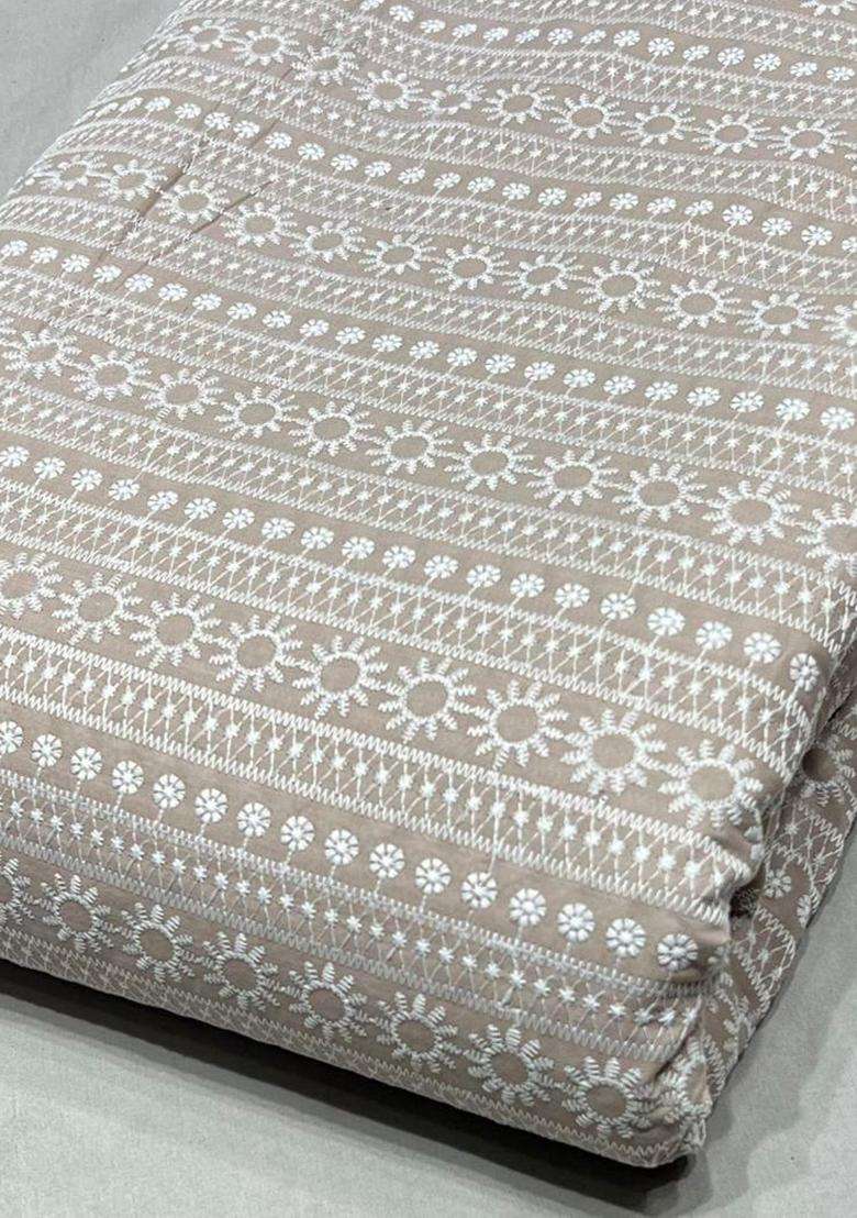 Beige Embroidered Cotton Kurta Set For Men - Indya