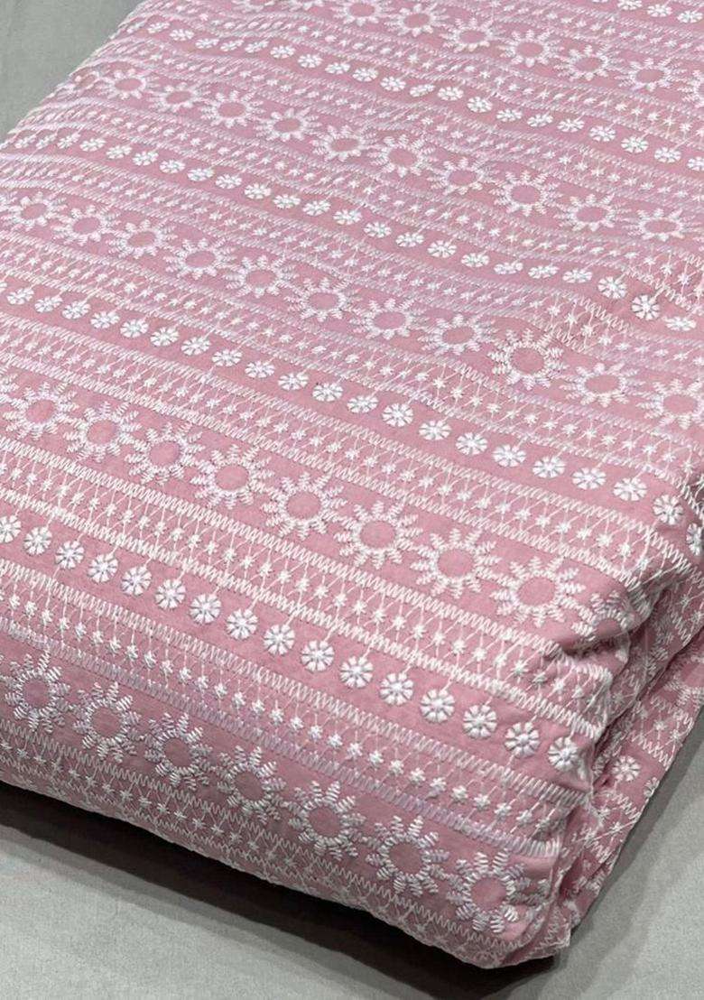 Light Pink Embroidered Cotton Kurta Set For Men - Indya