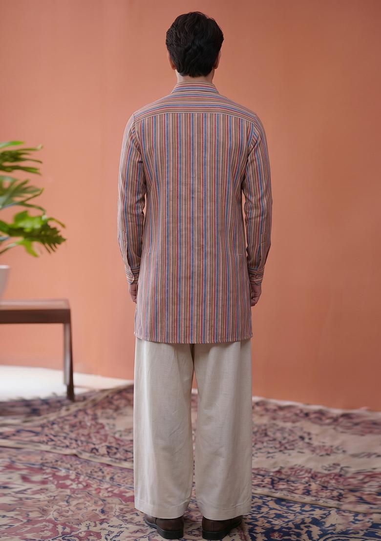 Dusty Pink Printed Cotton Kurta Set For Men - Indya