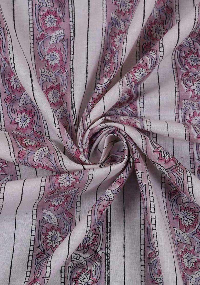 Light Pink Printed Cotton Kurta Set For Men - Indya