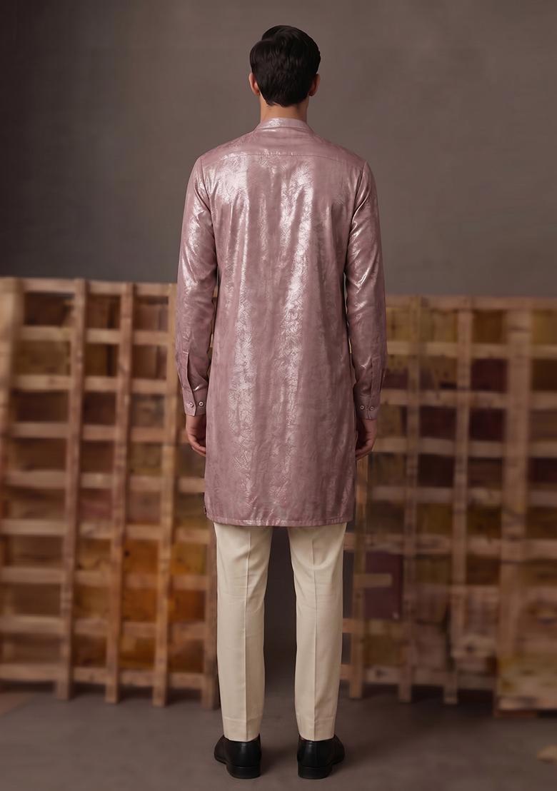 Dusty Rose Solid Crepe Kurta Set For Men - Indya