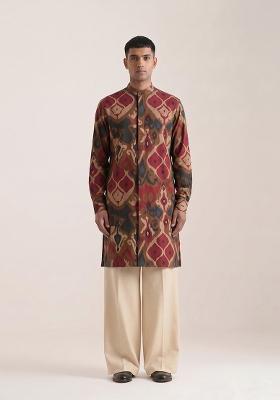 Brown Printed Cotton Kurta Set For Men