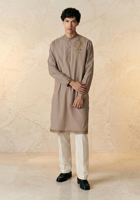 Taupe Silk Handwork Kurta Set