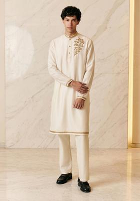 Off White Silk Blend Handwork Kurta Set