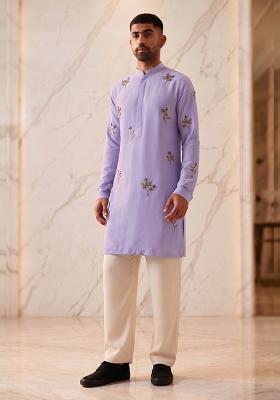 Lilac Satin Handwork Kurta Set