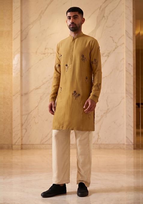 Brown Satin Handwork Kurta Set
