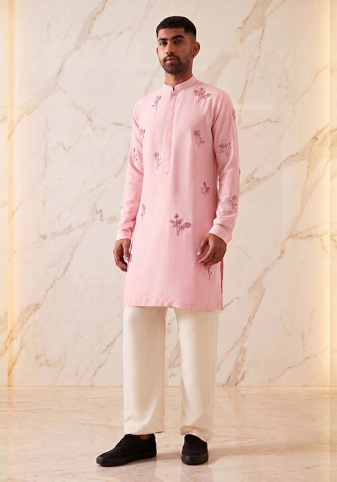 Light Pink Satin Handwork Kurta Set