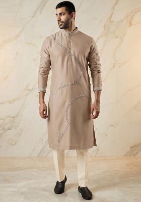 Sand Beige Silk Blend Handwork Kurta Set