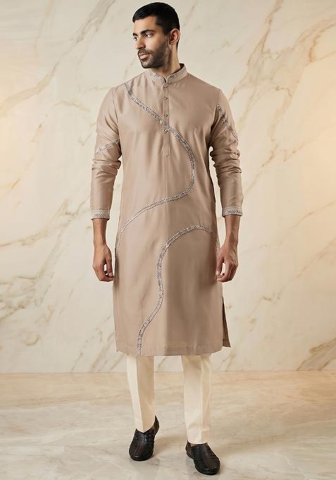 Sand Beige Silk Handwork Kurta Set