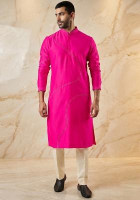 Magenta Silk Blend Handwork Kurta Set