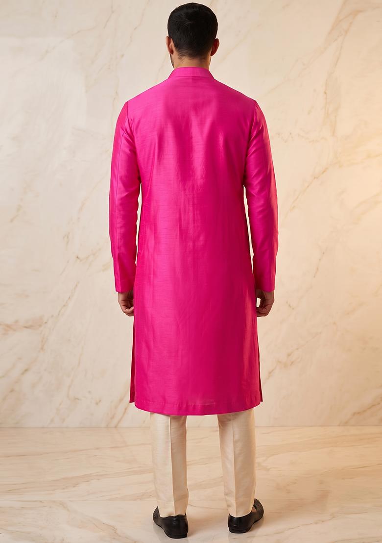 Magenta Silk Blend Handwork Kurta Set - Indya