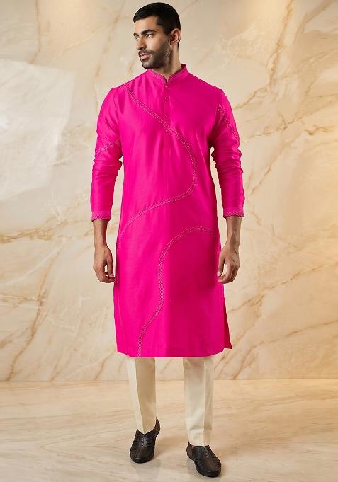 Magenta Silk Handwork Kurta Set